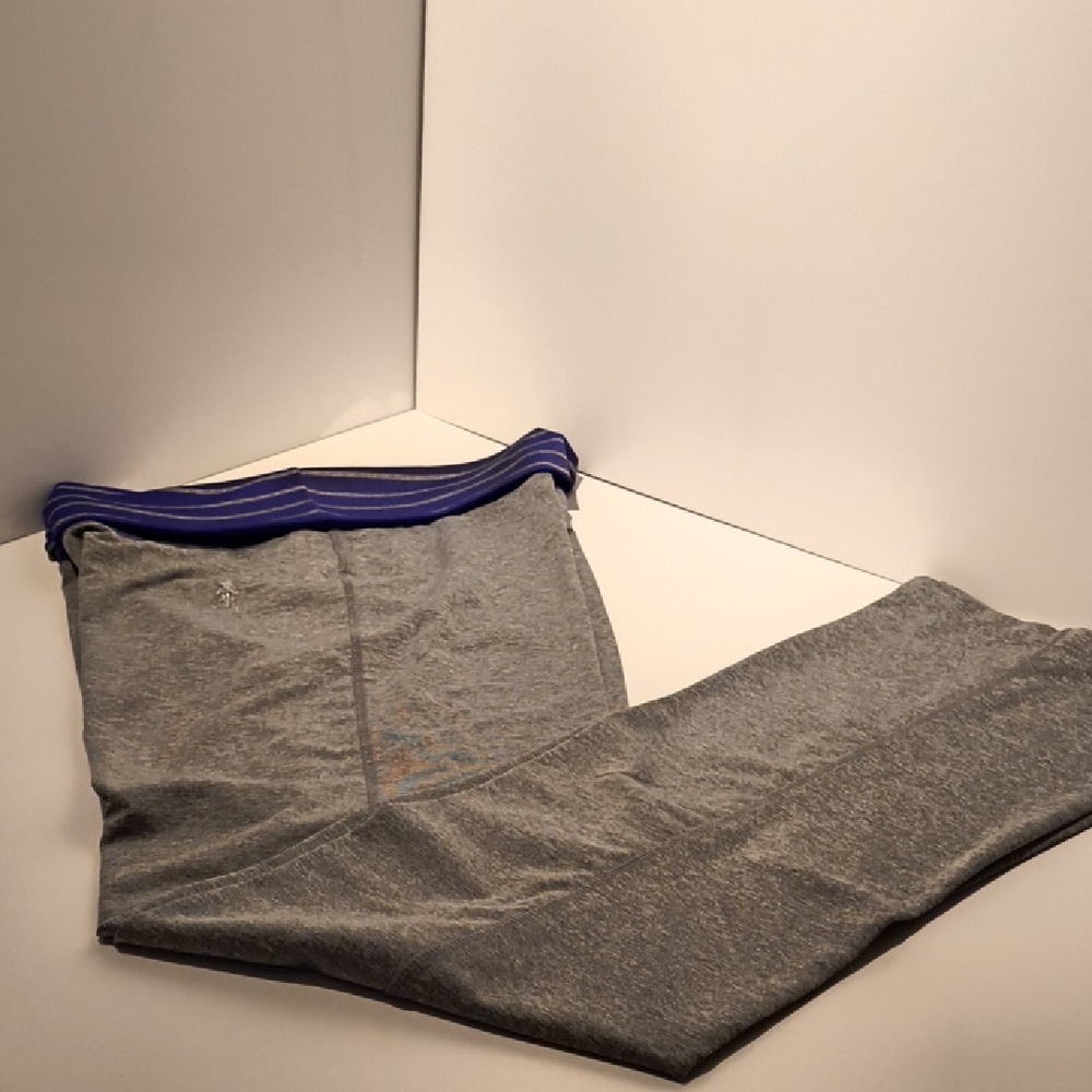 U.S.P.A. Women's Yoga Pants Roll Over Waist Large Gray/Purple Band Activewear